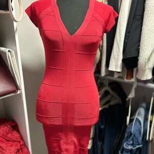 Express V-Neck Red Midi Dress